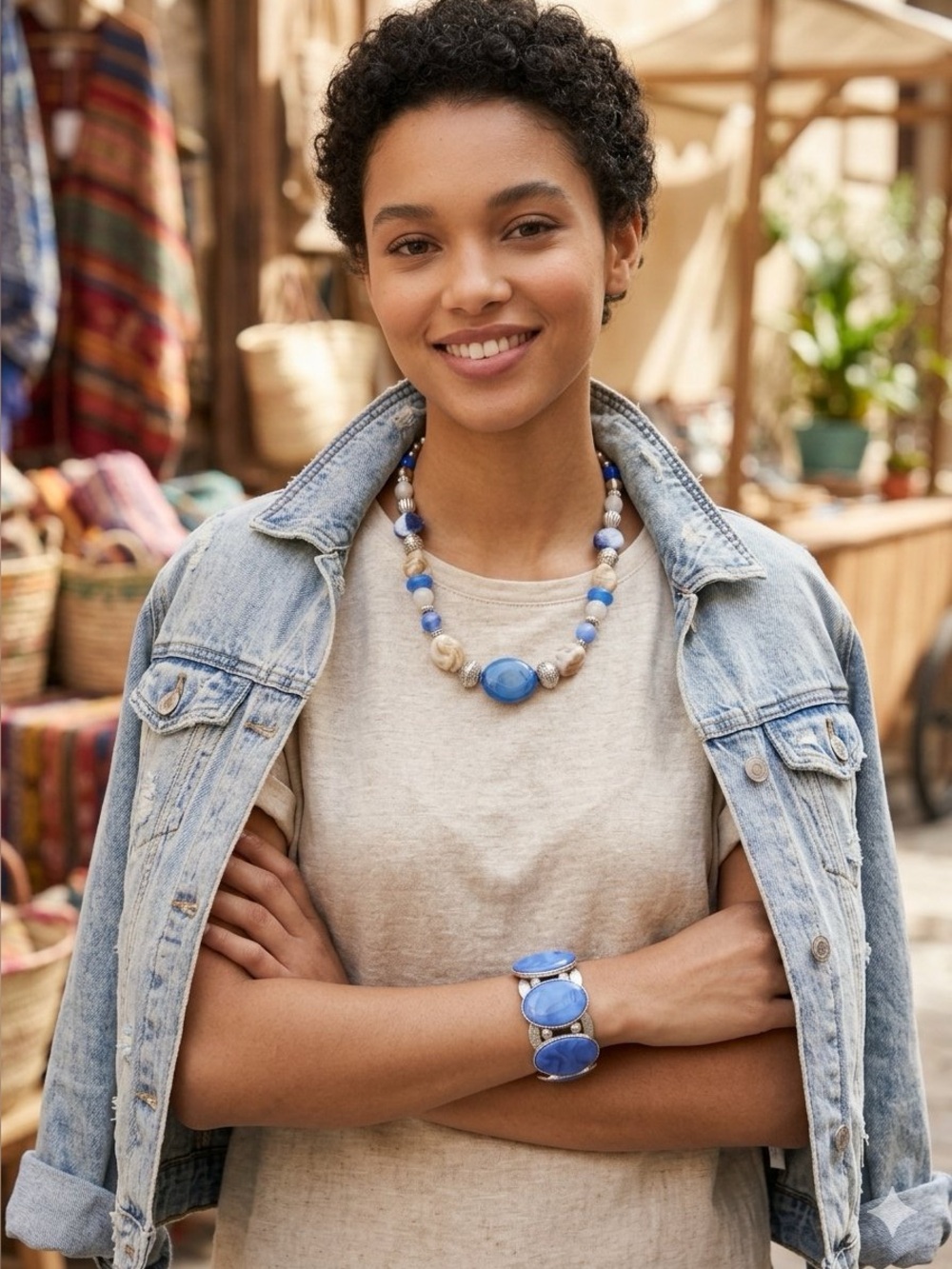 Beaded Statement Necklace Set Stretchy Bracelet